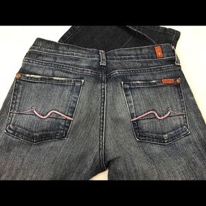 7 For All Mankind 27 Bootcut Pink Embroidery Jeans
